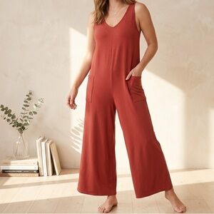Sleeveless Rust Wide-Leg Jumpsuit